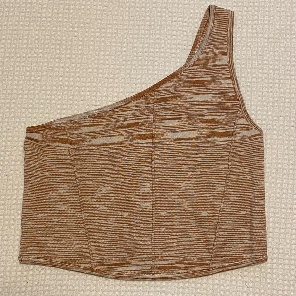 One-Shoulder Brown and Tan Top